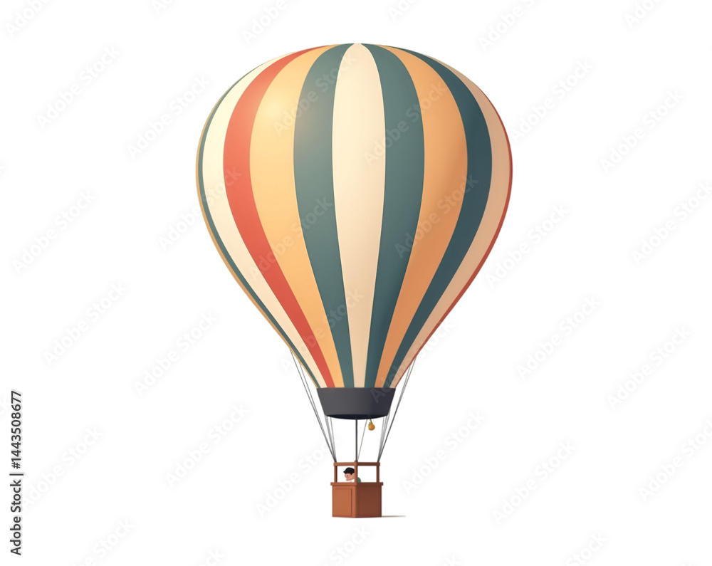 Naklejka premium Whimsical Journey, A Colorful Hot Air Balloon Illustration Floating Gently Across the Sky, Evoking a Sense of Adventure and Freedom in a Minimalist Style