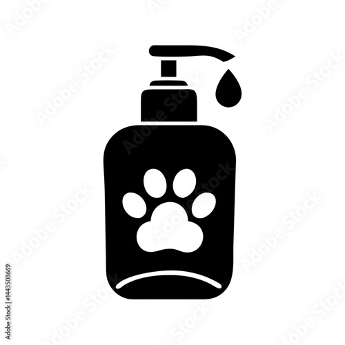 Black and White Graphic of Pet Shampoo Bottle with Paw Print