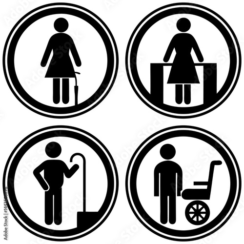 Public Facility and Accessibility Icons in Bold Black Silhouette Style