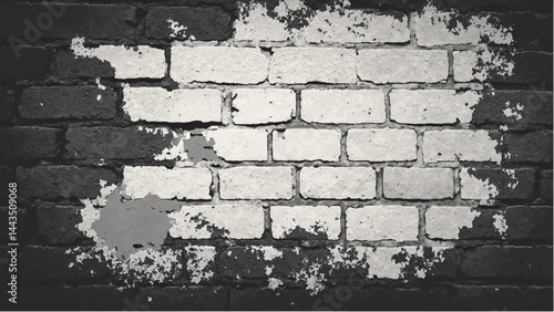 Black and white tone Brick wall background. A black and white brick wall texture with a grungy, distressed look. 