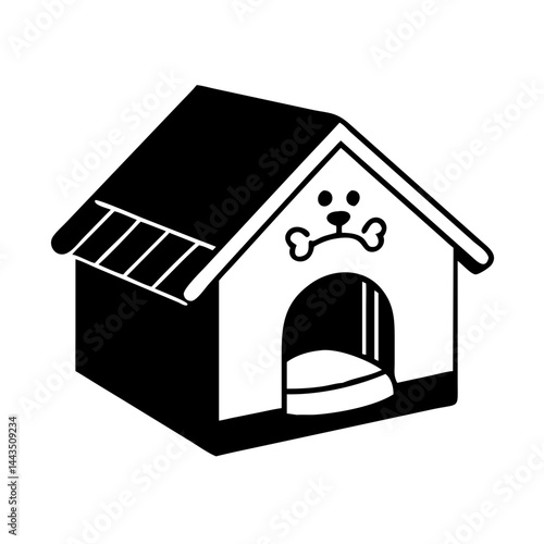 Graphic doghouse with a cute bone faced dog design and awning