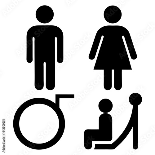 Public Facility and Accessibility Icons in Bold Black Silhouette Style