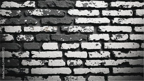 Black and white tone Brick wall background. A black and white brick wall texture with a grungy, distressed look. 