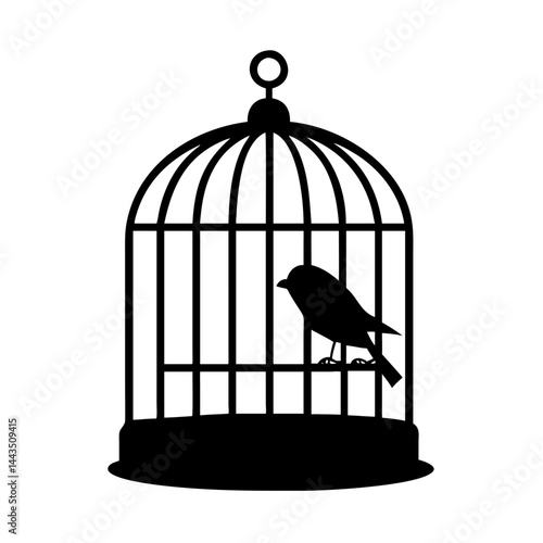 Silhouette of bird inside decorative cage a symbol of confinement
