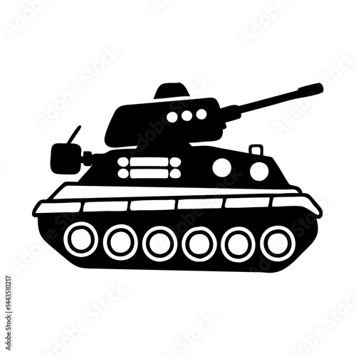 Stylized Black and White Silhouette of a Military Tank Illustration