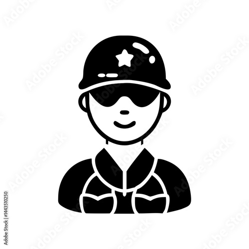 Silhouette illustration of a soldier in uniform with helmet and sunglasses
