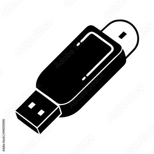 Black and white illustration of a USB flash drive memory stick