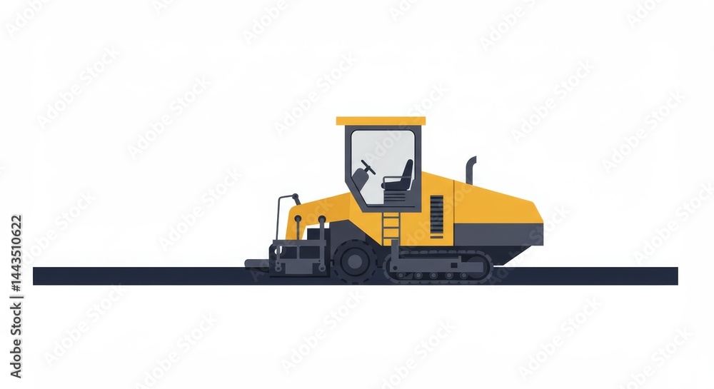 Naklejka premium Flat graphic illustration featuring a minimalist asphalt paver laying down a new road