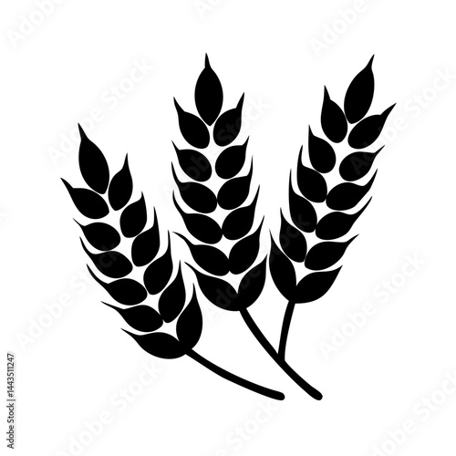 Stylized black silhouette of three stalks of wheat grain on white background