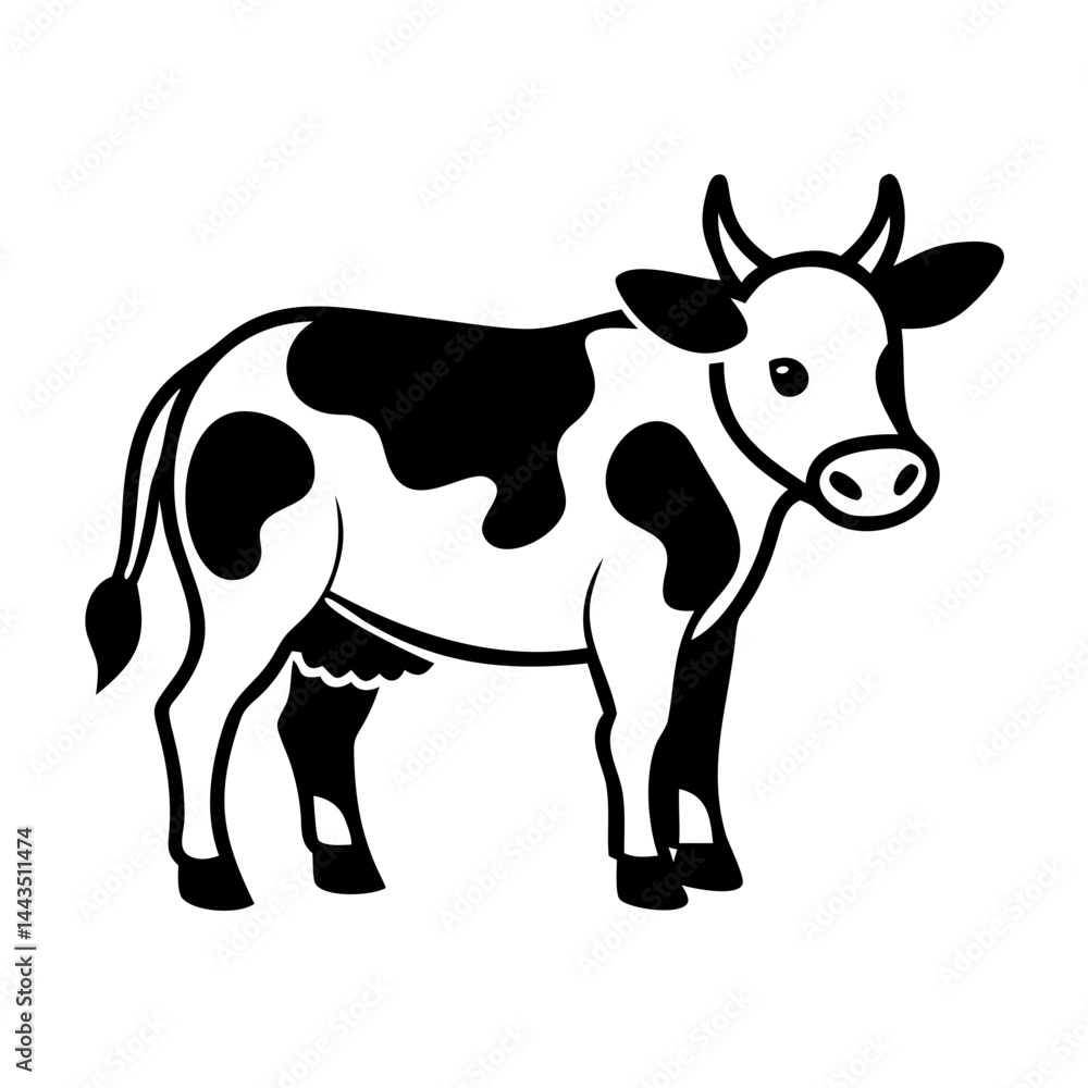 Black and white Holstein cow standing in a simple illustration format Black and white Holstein cow standing in a simple illustration format