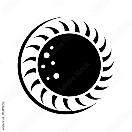 Stylized Eclipse with Corona and Surface Spots Isolated on White Background