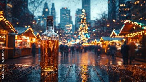 Whiskey Bottle at a Christmas Market in City