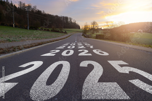 Wallpaper Mural New year 2025, 2026, 2027, 2028, 2029 written on the road in the middle of asphalt road, Planing of new year concept. Torontodigital.ca