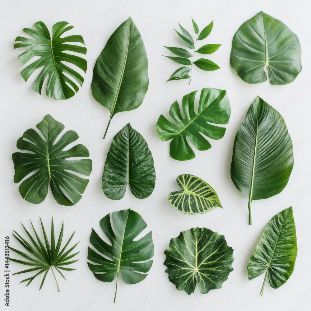 Collection of various green leaves isolated on white background Collection of various green leaves isolated on white background