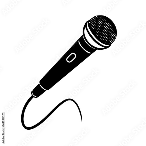 Black and white illustration of a wired microphone on a white background