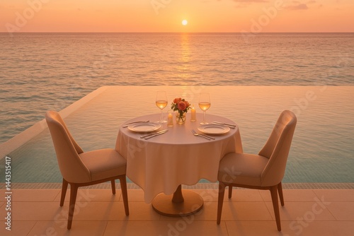 Romantic Sunset Dining at a Seaside Restaurant With Ocean Views