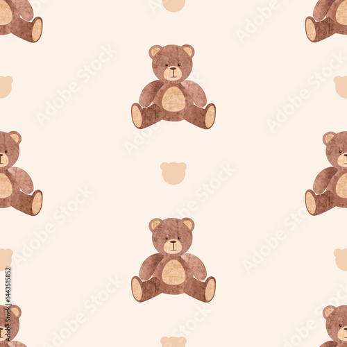 Cute little teddy bear seamless pattern. Vector ilustration, kids fashion print