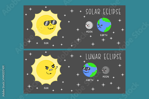 Solar and lunar eclipse illustration vector design. EPS 10