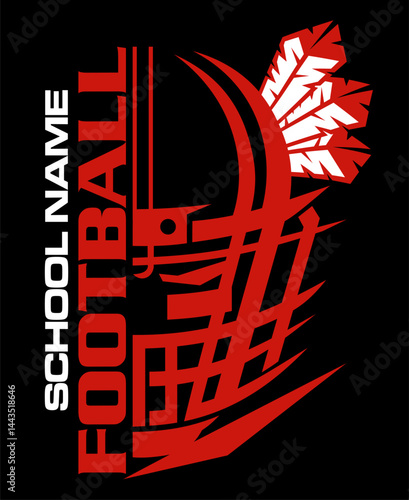 football team design with half facemask and indian tribal feathers for school, college or league sports