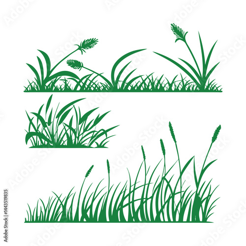 Set of 3 grass and reeds vector silhouettes
