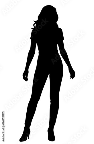 Full body silhouette of a standing woman in high heels on white background
