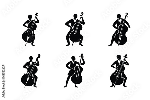 Elegant Cellist Playing Cello Silhouette Illustration