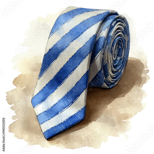watercolor of Silk Tie With Diagonal Stripes, vector, isolated on a white background.
