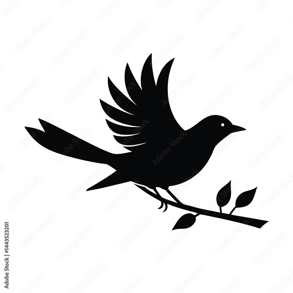 Fototapeta premium Flying Bird Takeoff from Branch Silhouette Art