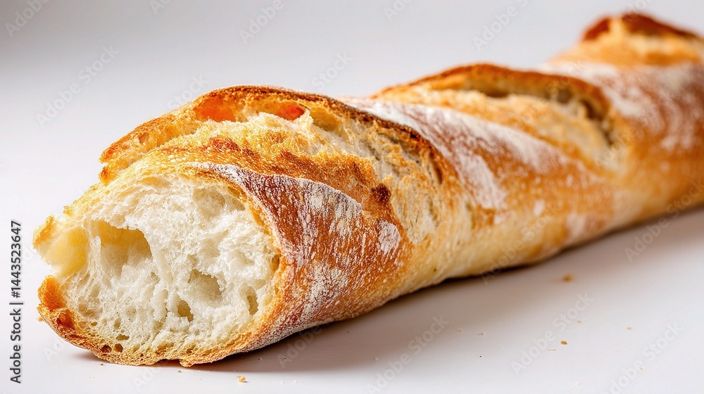 Freshly Baked Artisan Baguette on a White Surface Freshly Baked Artisan Baguette on a White Surface