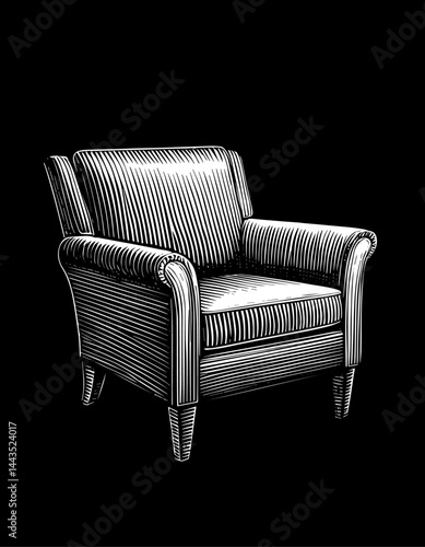 Armchair woodcut vintage illustration black and white