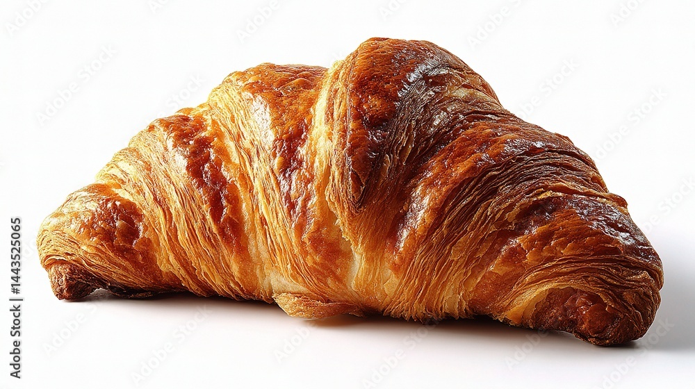 Freshly Baked Croissant with Golden Flaky Layers on White Background Freshly Baked Croissant with Golden Flaky Layers on White Background