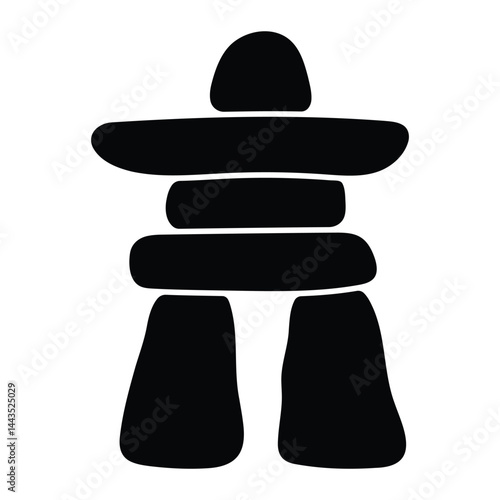 Inuksuk sculpture vector illustration. Inuit stone landmark symbol. Black silhouette isolated on white background.