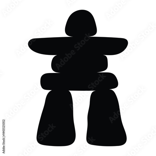 Inuksuk sculpture vector illustration. Inuit stone landmark symbol. Black silhouette isolated on white background.