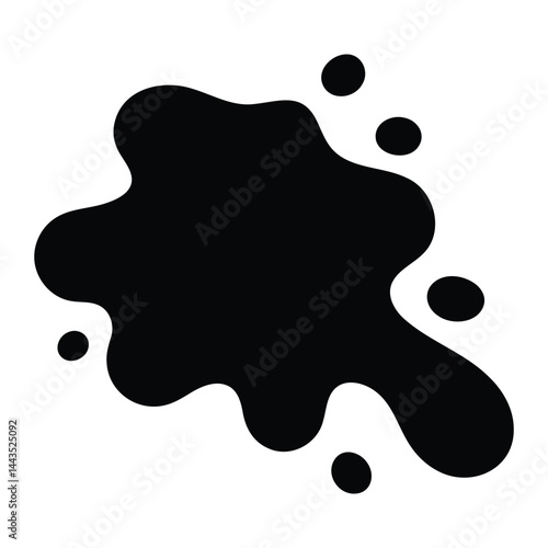 Liquid spill or ink blot vector illustration. Abstract stain splash shape. Black silhouette isolated on white background.