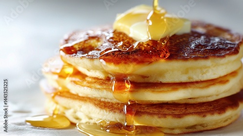 Delicious Stack of Fluffy Pancakes with Butter and Maple Syrup