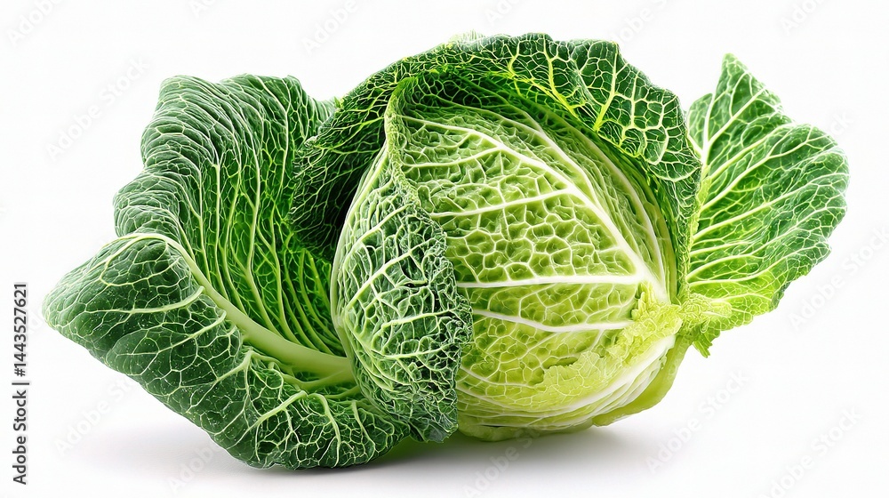 Obraz premium Fresh Green Cabbage with Textured Leaves and Beautiful Coloration