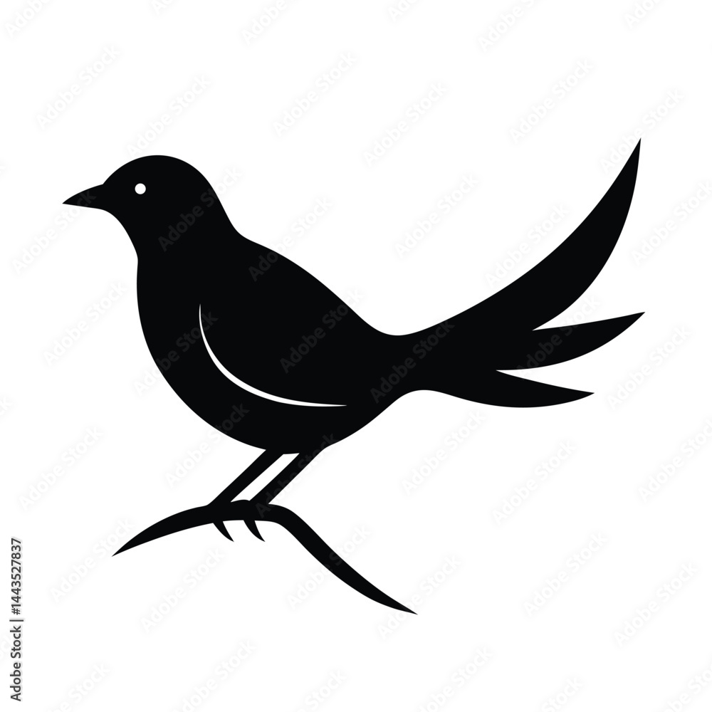 Fototapeta premium Flying Bird Branch Silhouette Vector Art