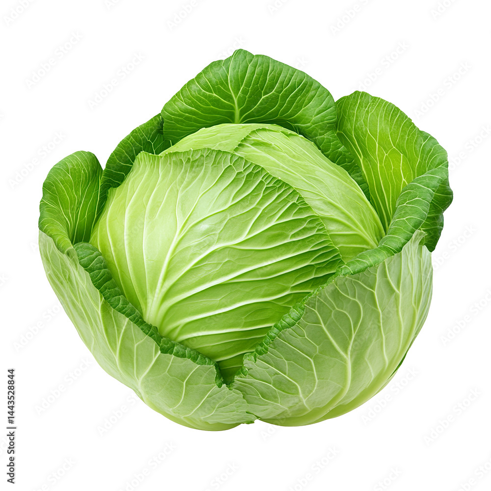 Fototapeta premium Ripe green cabbage isolated on transparent background.