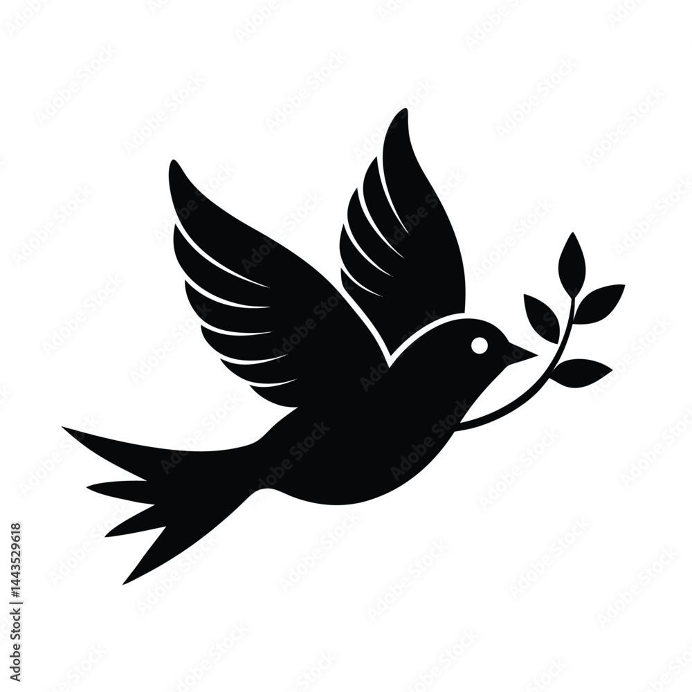 Obraz premium Bird in Motion with Branch Silhouette Vector