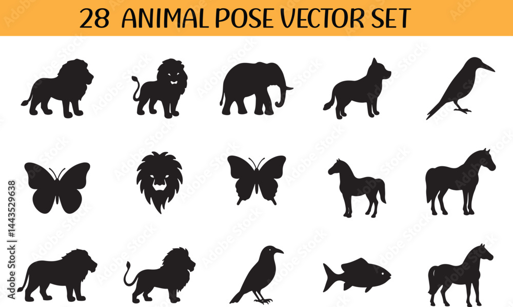Obraz premium Animal Pose Silhouettes Vector Collection 