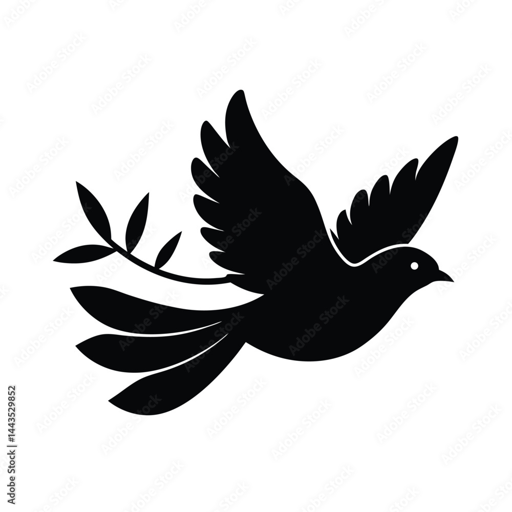 Fototapeta premium Bird Flying with Branch Silhouette Design