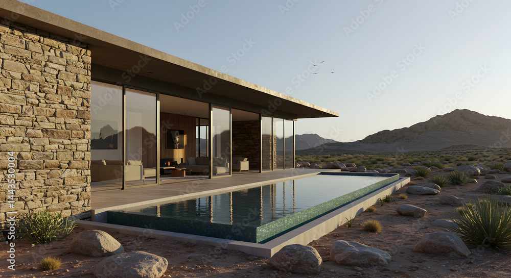 Desert Oasis: Modern Architecture Blends With Natural Landscape And Infinity Pool Desert Oasis: Modern Architecture Blends With Natural Landscape And Infinity Pool