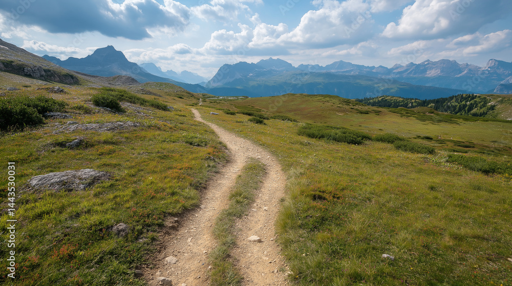Fototapeta premium Scenic Green Mountain Trails – Nature's Serene Pathways