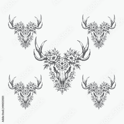 Black and White Abstract Floral Ornament Vector Design