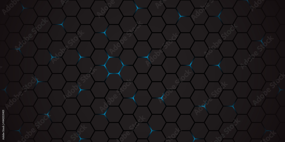 Abstract hexagon background with blue light. Dark hexagon pattern for technology. Abstract hexagon background with blue light. Dark hexagon pattern for technology.
