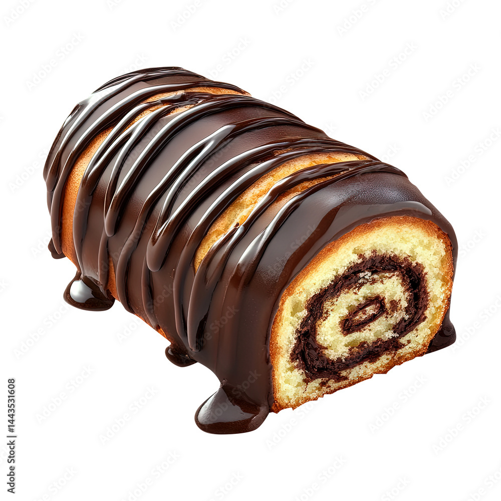 chocolate roll cake isolated on transparent white background, clipping path