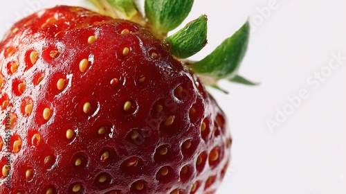 Wallpaper Mural Fresh Red Strawberry with Green Leaves on White Background Torontodigital.ca