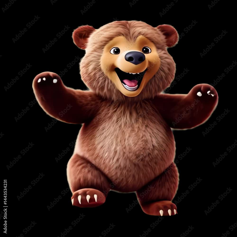 Joyful cartoon bear dancing animation isolated asset, transparent 4K video, alpha channel, ProRes 4444 Joyful cartoon bear dancing animation isolated asset, transparent 4K video, alpha channel, ProRes 4444