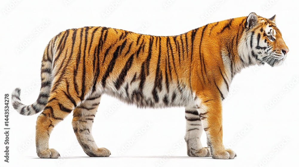 Obraz premium Majestic Tiger with Vibrant Stripes Against a White Background