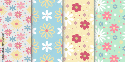 Collection of summer patterns with flowers